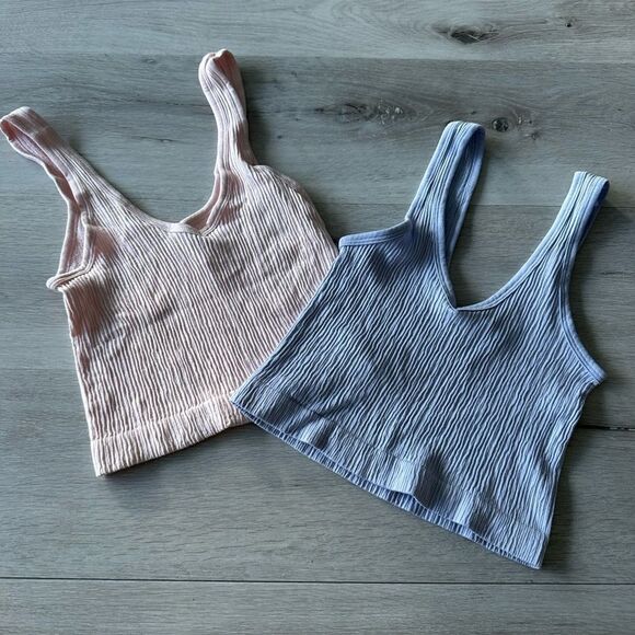 Urban Outfitters SET 2 Crop Tank Tops Light Blue and Mauve M NWT - Picture 1 of 6